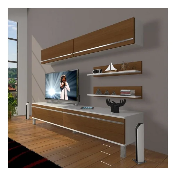 Decoraktiv Eko 5 Mdf Std Krom Ayaklı Tv Ünitesi Tv Sehpası Parlak Beyaz - Görsel 8