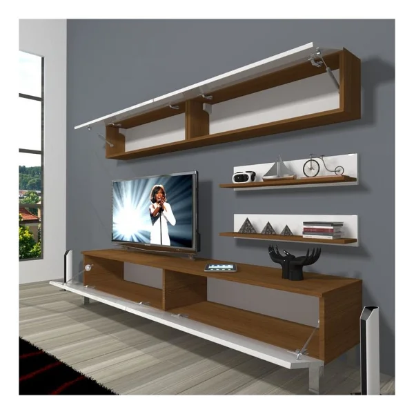 Decoraktiv Eko 5 Mdf Std Krom Ayaklı Tv Ünitesi Tv Sehpası Parlak Beyaz - Görsel 2