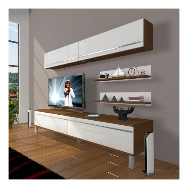 Decoraktiv Eko 5 Mdf Std Krom Ayaklı Tv Ünitesi Tv Sehpası Parlak Beyaz - Görsel 6