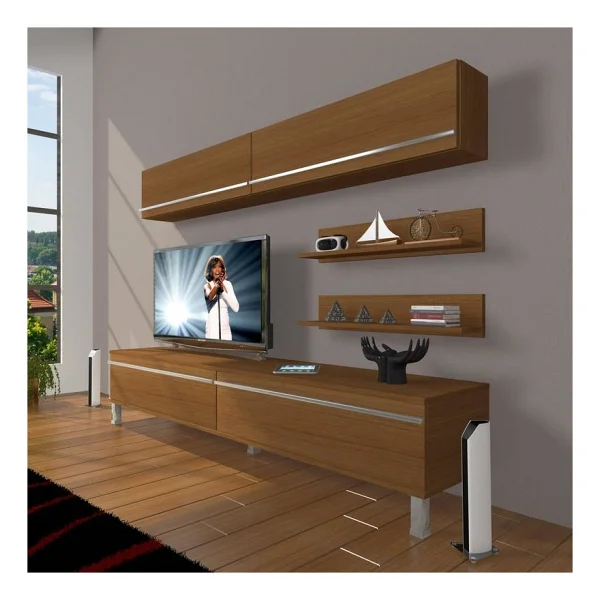 Decoraktiv Eko 5 Mdf Std Krom Ayaklı Tv Ünitesi Tv Sehpası Parlak Beyaz - Görsel 7