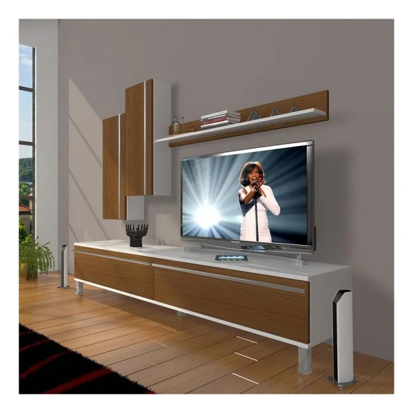 Decoraktiv Eko 7 Mdf Std Krom Ayaklı Tv Ünitesi Tv Sehpası Parlak Beyaz - Görsel 7