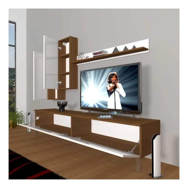 Decoraktiv Eko 7 Mdf Std Krom Ayaklı Tv Ünitesi Tv Sehpası Parlak Beyaz - Görsel 2