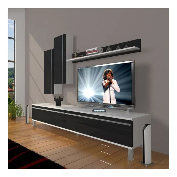 Decoraktiv Eko 7 Mdf Std Krom Ayaklı Tv Ünitesi Tv Sehpası Parlak Beyaz - Görsel 5