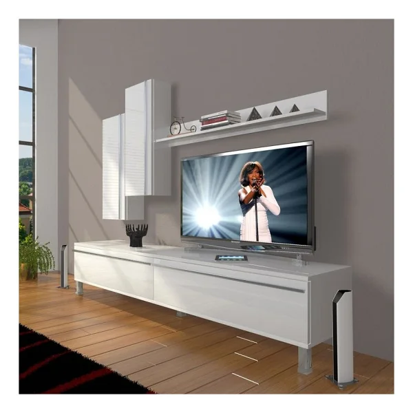 Decoraktiv Eko 7 Mdf Std Krom Ayaklı Tv Ünitesi Tv Sehpası Parlak Beyaz - Görsel 3
