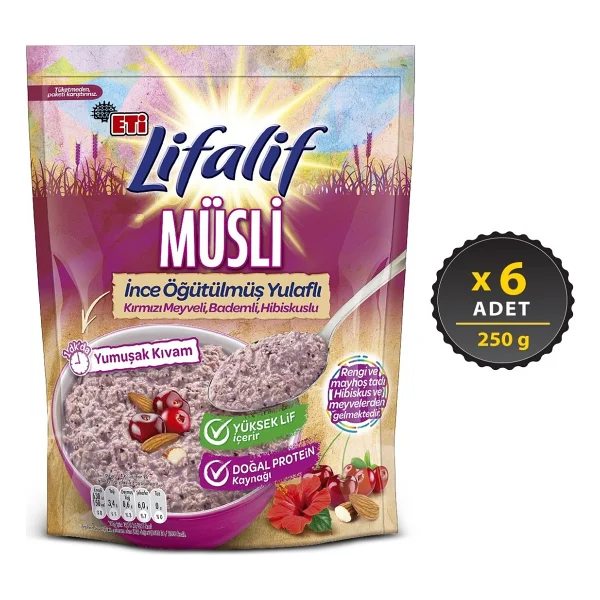 Eti Lifalif İnce Öğütülmüş Hibiskuslu Müsli 250 gr 6'lı - Görsel 4