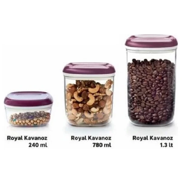Tupperware Royal Kavanoz 3'lü Mor Saklama Kabı 240-780-1.3 L Hsgl - 1300 ml - Görsel 4