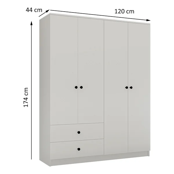 Metalia Novado Gm 077 Düğme Kulplu 2 Çekmeceli 4 Kapaklı Gardırop - Görsel 4