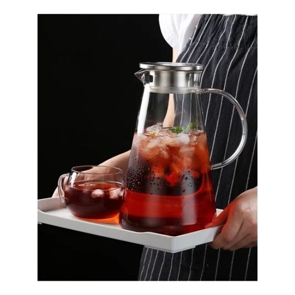 Morponi Metal Kapaklı Cam Sürahi 1600 ml Ateşe Dayanıklı - Şeffaf - 1,6 lt - Görsel 4