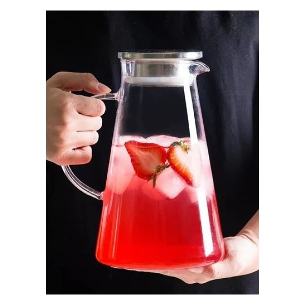 Morponi Metal Kapaklı Cam Sürahi 1600 ml Ateşe Dayanıklı - Şeffaf - 1,6 lt - Görsel 2