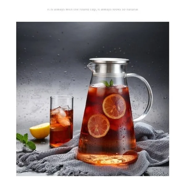 Morponi Metal Kapaklı Cam Sürahi 1600 ml Ateşe Dayanıklı - Şeffaf - 1,6 lt - Görsel 3
