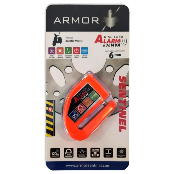 Armor 606 MVA 6 mm 120 dB Alarmlı Turuncu Disk Kilidi - Görsel 3