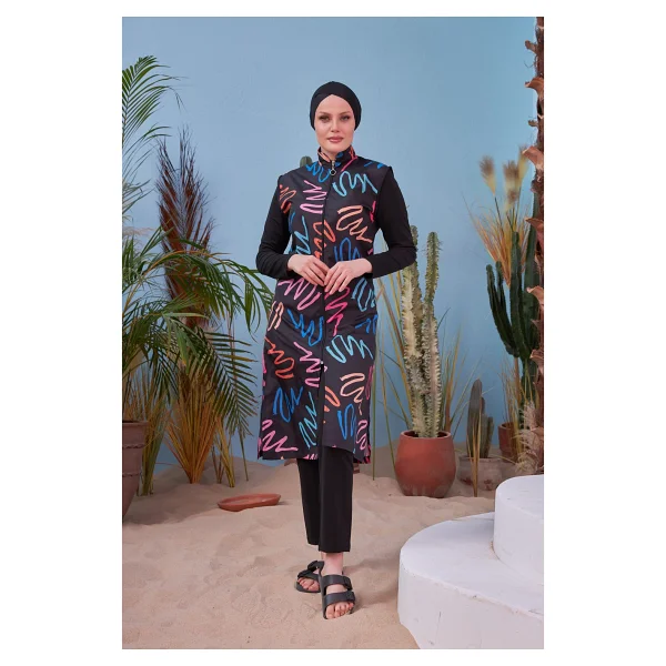 Remsa Mayo Tam Kapalı Mayo R4402 Neon Esnemez Polyester Kumaşlı Kadın Mayo 2XL - Siyah - Görsel 7