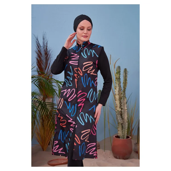 Remsa Mayo Tam Kapalı Mayo R4402 Neon Esnemez Polyester Kumaşlı Kadın Mayo 2XL - Siyah - Görsel 8