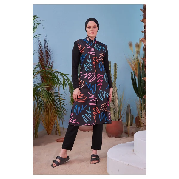 Remsa Mayo Tam Kapalı Mayo R4402 Neon Esnemez Polyester Kumaşlı Kadın Mayo 2XL - Siyah - Görsel 10