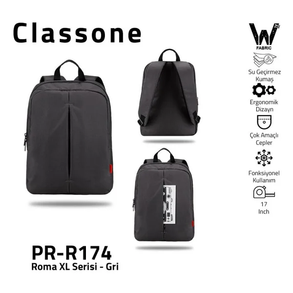 Classone Roma PR-R174 Gri 17" Laptop Sırt Çantası - Görsel 2