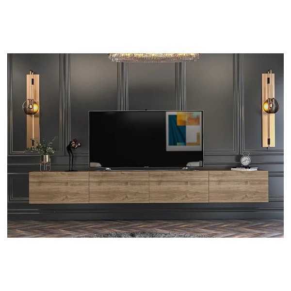 Givayo Mobilya Givayo Milan Duvara Monte Ayaklı TV Ünitesi Modern Tasarım Ceviz Suntalam 240 cm Boyutları - Görsel 2