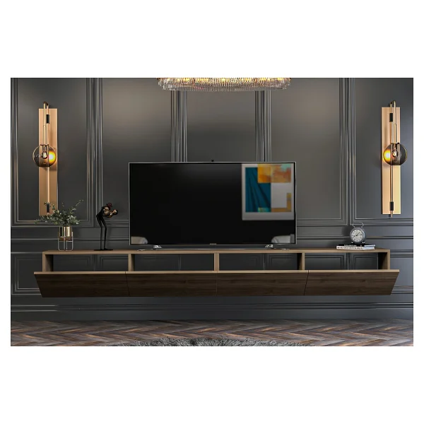 Givayo Mobilya Givayo Milan Duvara Monte Ayaklı TV Ünitesi Modern Tasarım Ceviz Suntalam 240 cm Boyutları - Görsel 3