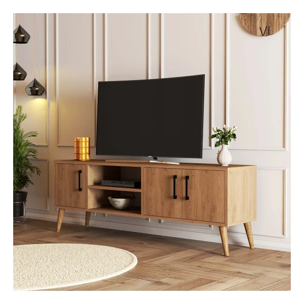 Mezza 1586 Exxen 150 cm Ahşap Ayaklı Tv Ünitesi Sepet Rengi - Meşe - Görsel 3