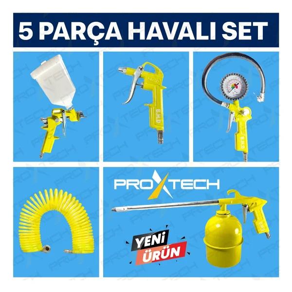 Proxtech Kompresör Havalı El Aletleri Seti 5 Parça Havalı Boya ve Havalı Set 5 Parça - Görsel 2