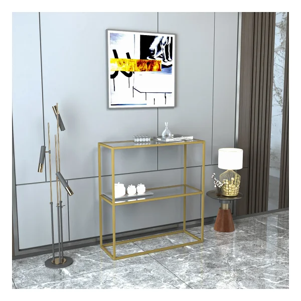 DEKOPRATİK Berra Camlı Metal Dresuar Dekoratif Raflı Kahve Köşesi Konsol - Mint Yeşili - Görsel 6
