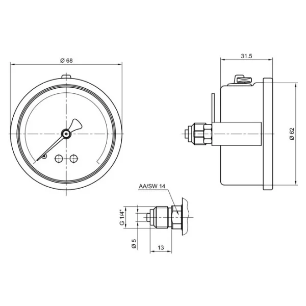 Pakkens 0-250 Bar 63 mm Arkadan Bağlantılı Panotipi Gliserinli Manometre G 1/4 inç - Görsel 2