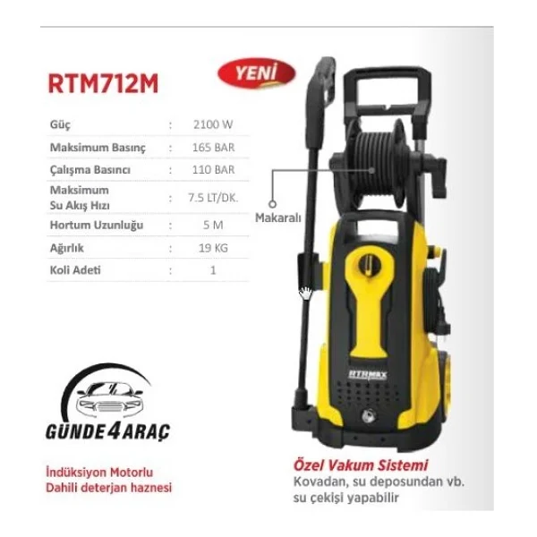 Rtrmax RTM712 2100 W 165 Bar Basınçlı Yıkama Makinesi - Görsel 5