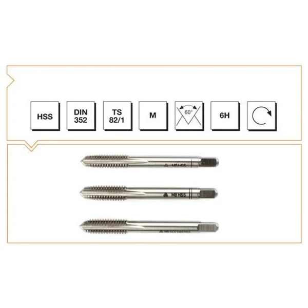 MTE Makina Takım M16 HSS DIN 352 Metrik Normal Vidalı 3'lü Takım Kılavuzu (El Kılavuzu) - B00100041600 - Görsel 2
