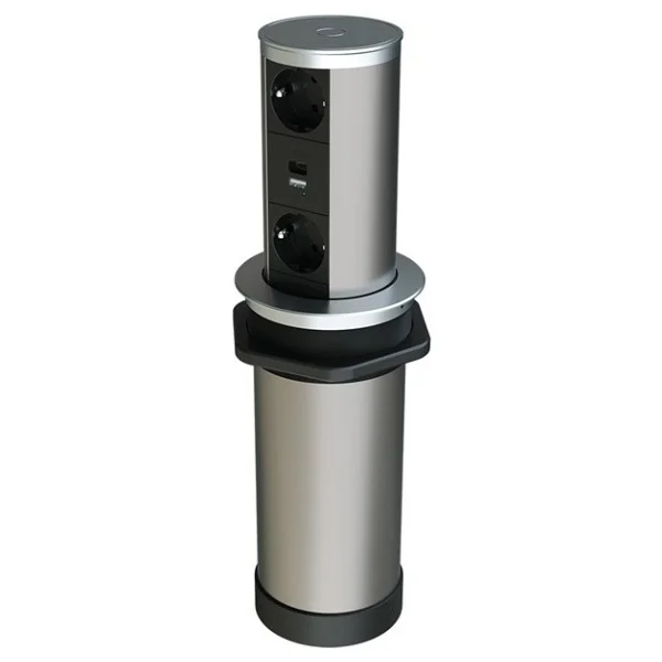 Metalline Tower-Line Bas-Aç Masaüstü Priz Kutusu USB-A , USB-C - Gümüş - Görsel 8