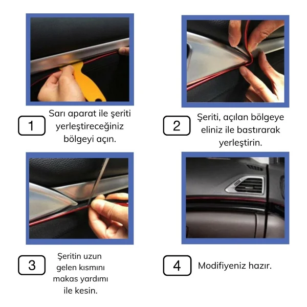 Melek Store Buffer Mavi Araba Oto trim Dekorasyon Şeridi Kauçuk Elastik Kolay Kurulum 5 Metre Şerit Bant - Görsel 4