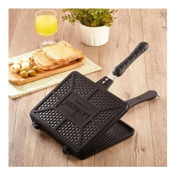 Lavonni Ocakchef Döküm Ocak Üstü El Tost Makinesi 26x20 Cm Maxi Boy Çıtır Tost Tavası - Siyah - Görsel 3