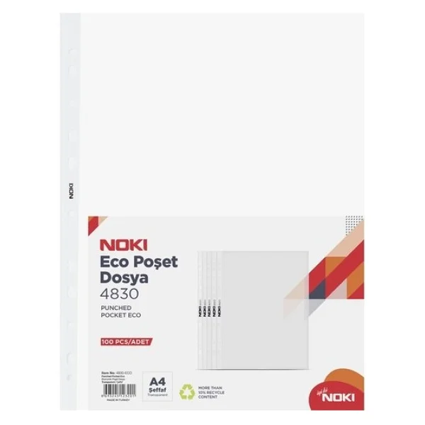 Noki A4 Poşet Dosya 100 Adet Şeffaf Renk 210x297 mm Ofis ve Eğitim İçin Uygun - Görsel 3