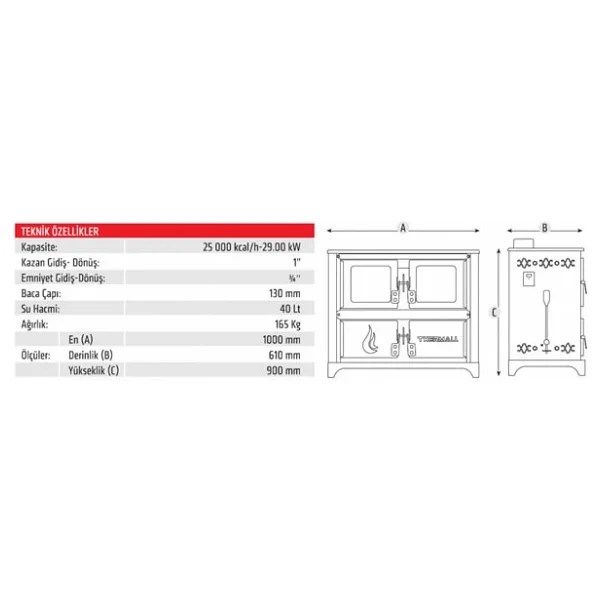 Thermall T-25 YŞK Yatay Şömine Fırınlı Katı Yakıtlı Kalorifer Kazanı - Görsel 4