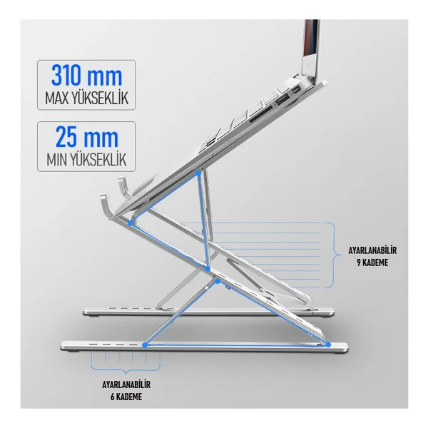 SooPii DM09 12.6''-15.6''-17.3'' Çift Katlı 15 Seviyeli Katlanabilir Taşınabilir Alüminyum Dizüstü Laptop Notebook Stant - Görsel 2
