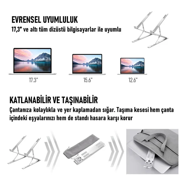 SooPii DM09 12.6''-15.6''-17.3'' Çift Katlı 15 Seviyeli Katlanabilir Taşınabilir Alüminyum Dizüstü Laptop Notebook Stant - Görsel 4