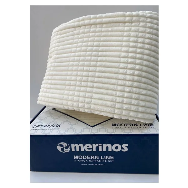 Merinos Modern Line 3 Parça Battaniye Seti - 220 x 240 cm - Pudra - Görsel 3