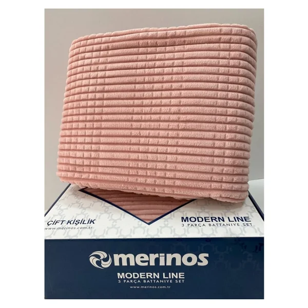 Merinos Modern Line 3 Parça Battaniye Seti - 220 x 240 cm - Pudra - Görsel 4