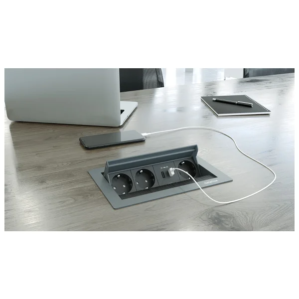 Metalline Revo-Line Dönmeli Masaüstü Priz Kutusu USB - Antrasit - Görsel 3