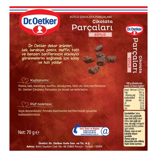 Dr. Oetker 70 gr Sütlü Çikolata Parçaları - Görsel 3