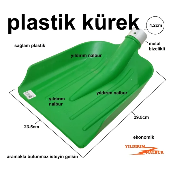 Yıldırım Nalbur Plastik Bahçe Kar Küreği Sağlam Yanaklı Kürek Zahire Küreği Kaliteli - Yeşil - Görsel 2