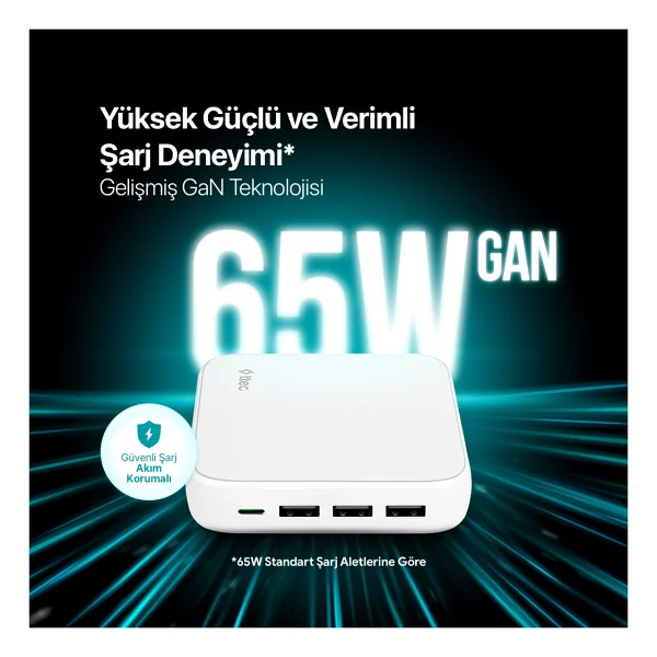Ttec SmartCharger Quattro GaN 2SCG02B 65 W Hızlı Şarj Adaptörü - Görsel 3