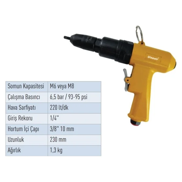 Unoair M6-M8 Somun Perçin Tabancası UNAT60036-8 - Görsel 2