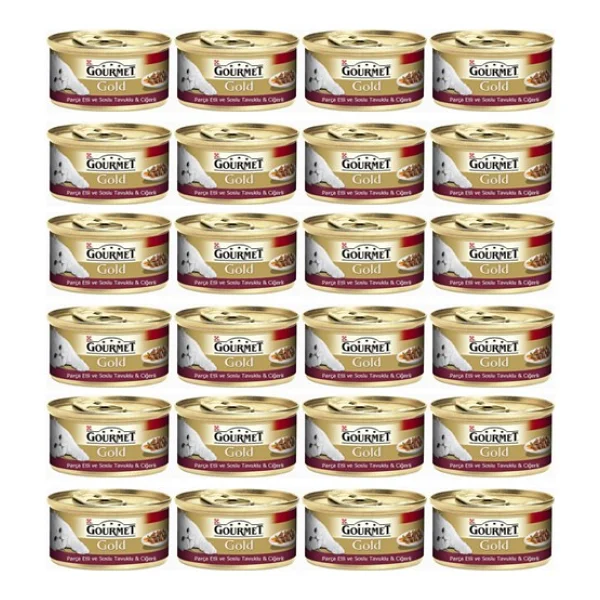 Gourmet Parça Etli Soslu Tavuklu ve Ciğerli 85 gr 24'lü Yetişkin Konserve Kedi Maması - Görsel 2