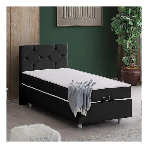 Setay Glamis Tek Kişilik Baza Başlık Letto Yatak Seti - Antrasit - 100 x 200 cm - Görsel 5