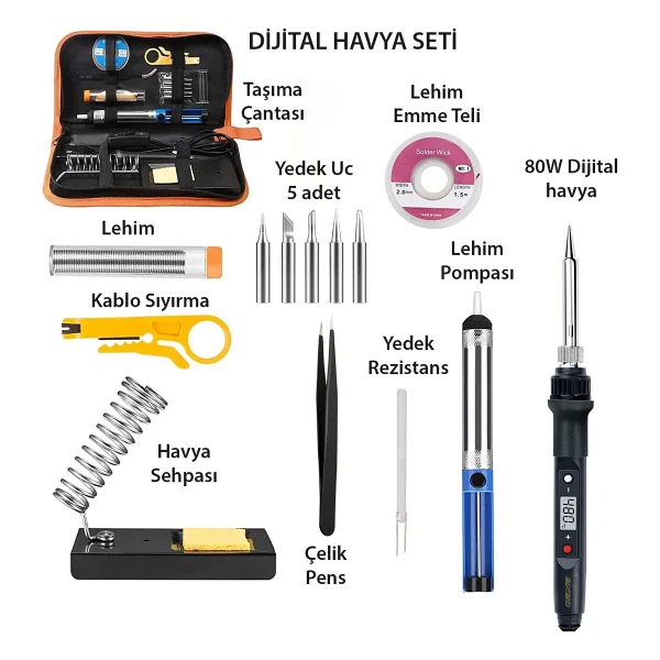 Exeo Dijital Isı Ayarlı Havya Set Lehim Makinesi Seti 80W Taşıma Çantalı - Görsel 5