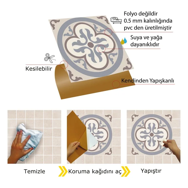 Tink Kendinden Yapışkanlı Alaska 01 Desenli Pvc Karo 30X30 cm (4 Adet) 0,36 M2 - Görsel 3