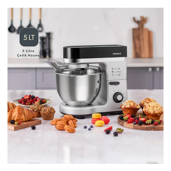 Homend Profashion 3014H 1500 W 5 lt Krem Silver Stand Mikser - Görsel 3