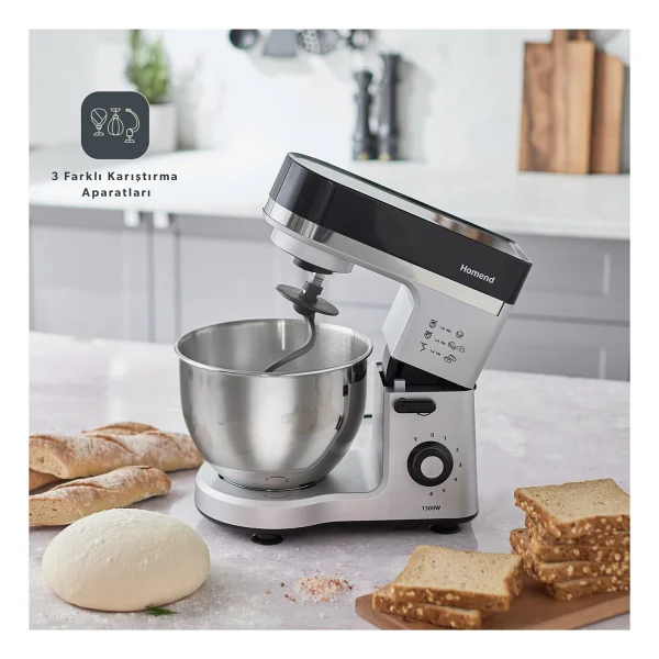 Homend Profashion 3014H 1500 W 5 lt Krem Silver Stand Mikser - Görsel 6
