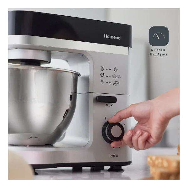 Homend Profashion 3011H 1500 W 5 lt Siyah Silver Stand Mikser - Görsel 8