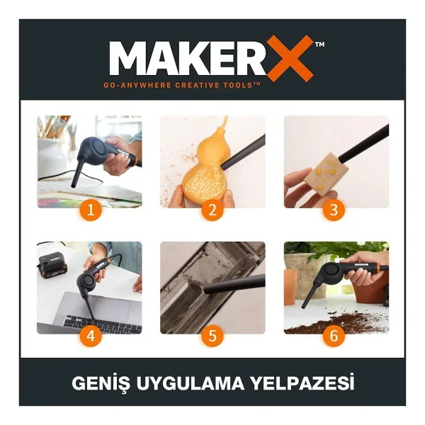 Kutulu Worx WX747.9 MAKERX 20V Kömürsüz Profesyonel Mini Üfleyici - Orijinal ambalajında - Görsel 5