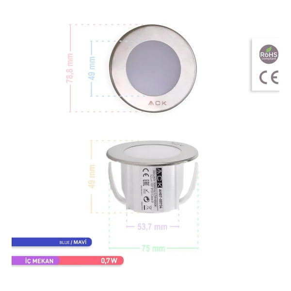 ACK AH07-00764 1.5 W Mavi Led Merdiven Duvar Armatürü - Görsel 5